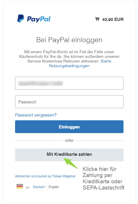 PayPal mit Kreditkarte 1